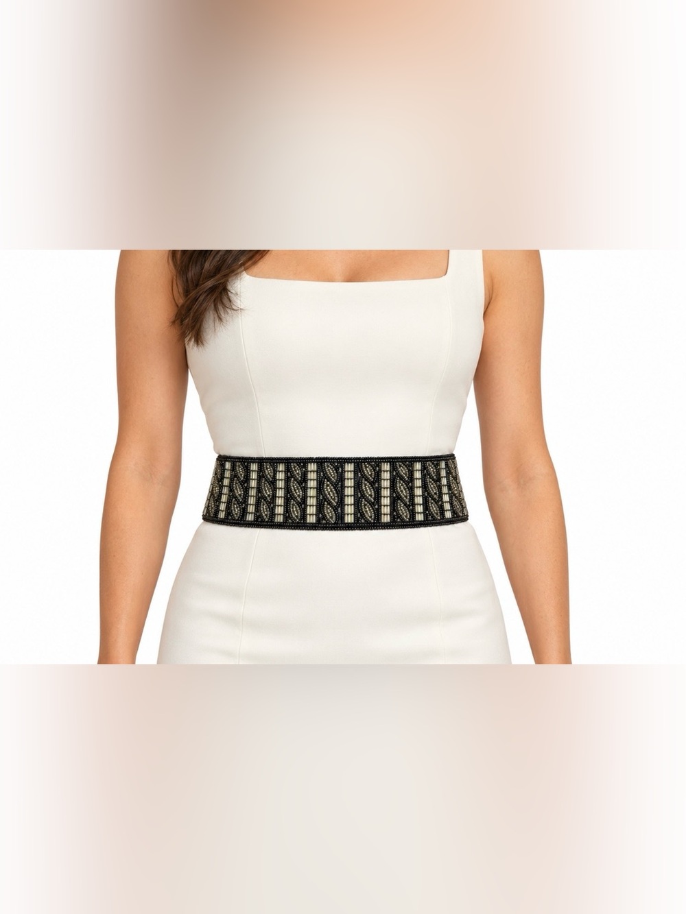 Vintage Talbots Black Metallic Beaded Wide Waist Belt Size Large